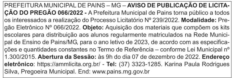 Edital Prefeitura de Pains/MG