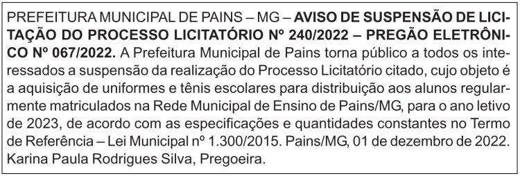 Edital Prefeitura de Pains/MG
