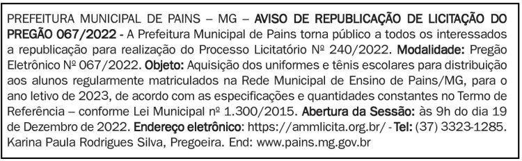 Edital Prefeitura de Pains/MG