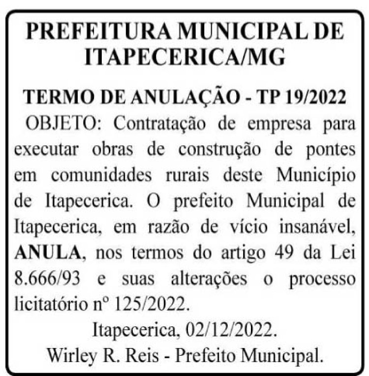 Edital Prefeitua de Itapecerica/MG