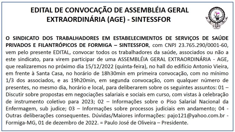 Edital de Convocação Sintessfor