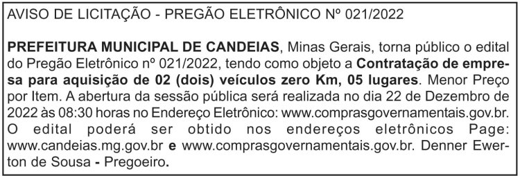 Edital Prefeitura de Candeias/MG