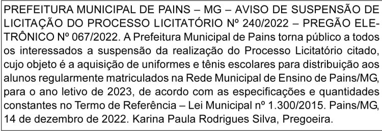 Edital Prefeitura Municipal de Pains/MG