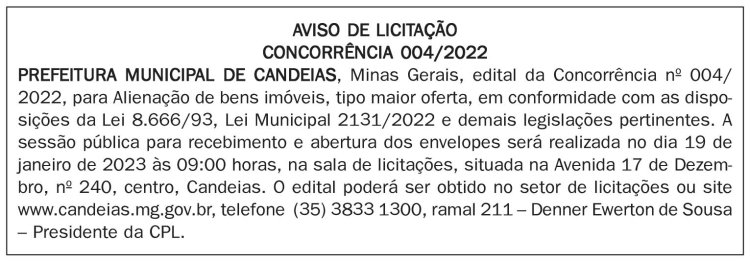 Edital Prefeitura de Candeias/MG