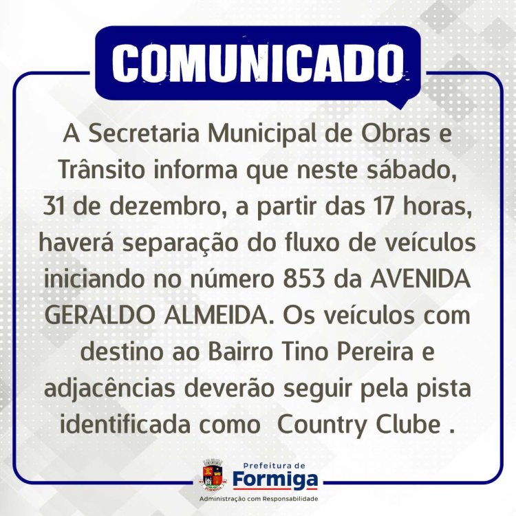 Comunicado da Secretaria Municipal de Obras e Trânsito