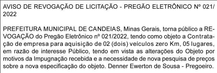 Edital Prefeitura Municipal de Candeias/MG