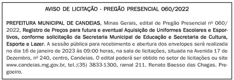 Edital Prefeitura Municipal de Candeias/MG
