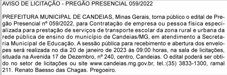 Edital Prefeitura Municipal de Candeias/MG