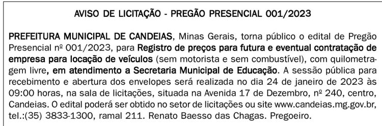 Edital Prefeitura Municipal de Candeias/MG