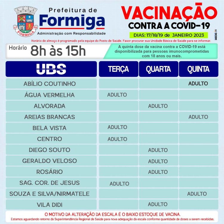 Covid-19: Prefeitura divulga nova escala de vacinação para adultos