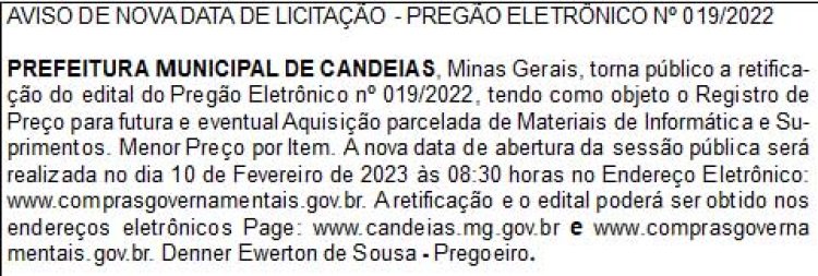 Edital Prefeitura Municipal de Candeias/MG