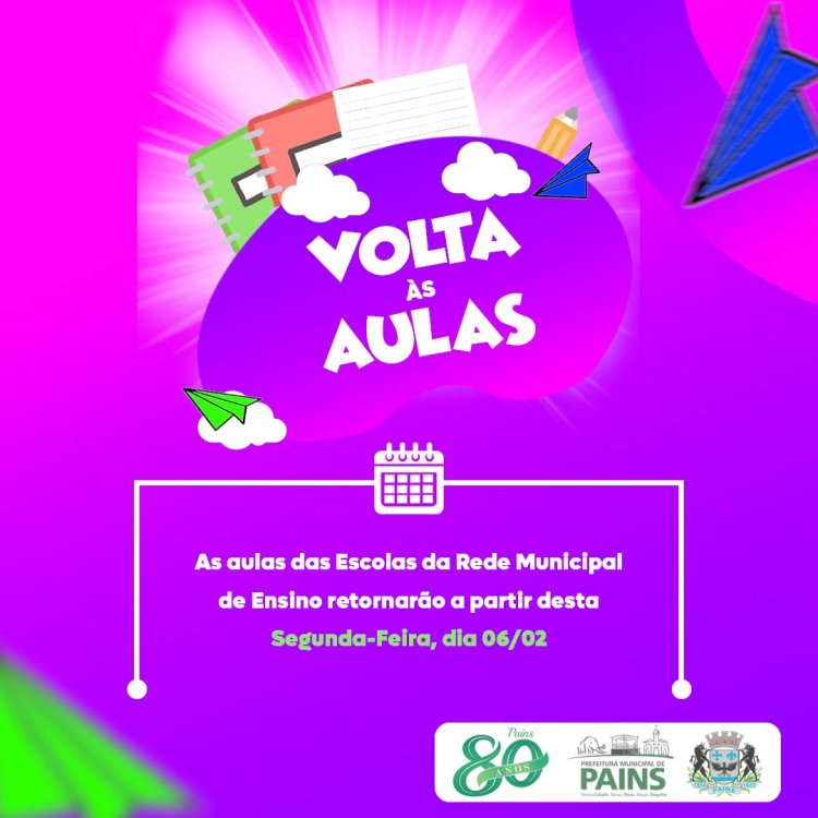 Pains: Volta às aulas na rede Municipal será dia 06