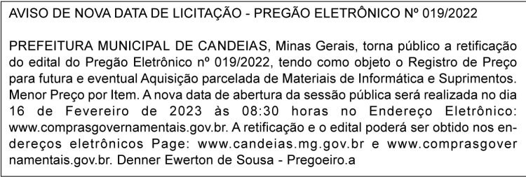 Edital Prefeitura Municipal de Candeias/MG