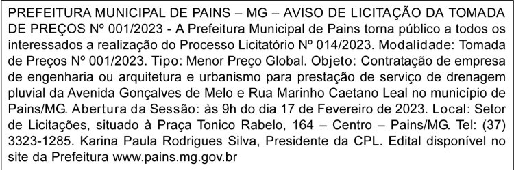 Edital Prefeitura Municipal de Pains/MG