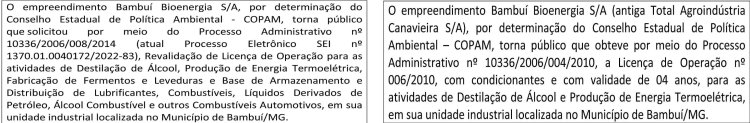Edital Bambuí Bioenergia S/A