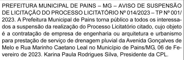 Edital Prefeitura Municipal de Pains/MG