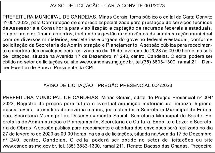 Edital Prefeitura Municipal de Candeias/MG