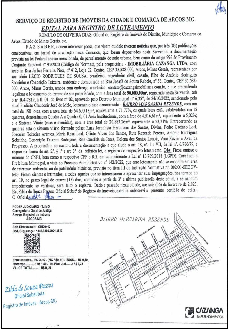 Edital para Registro de Loteamento