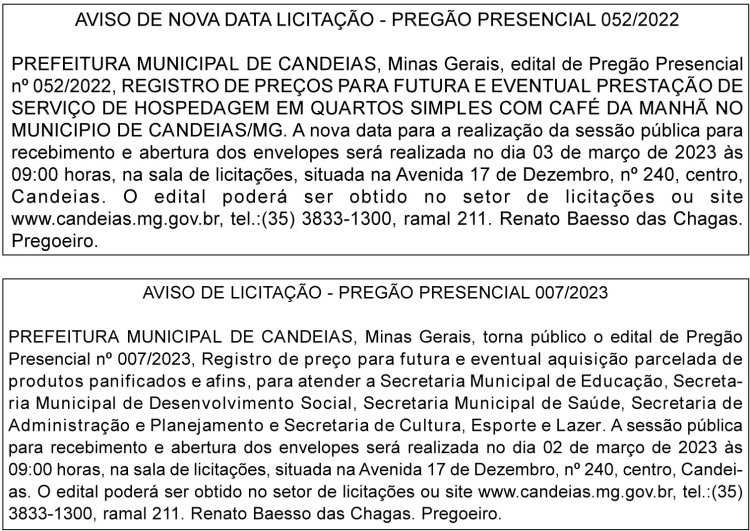 Edital Prefeitura Municipal de Candeias/MG