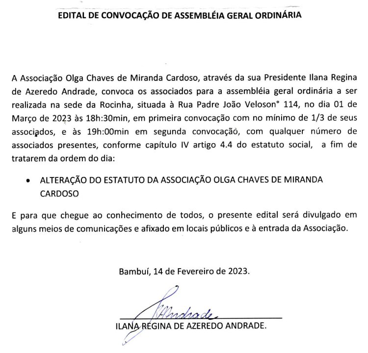 Edital de Convocação de Assembléia Geral Ordinária