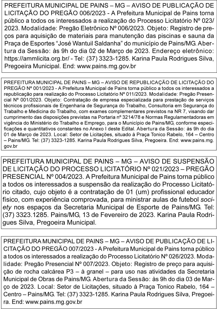 Edital Prefeitura Municipal de Pains/MG