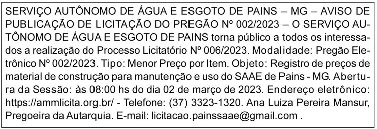 Edital Saae Pains/MG