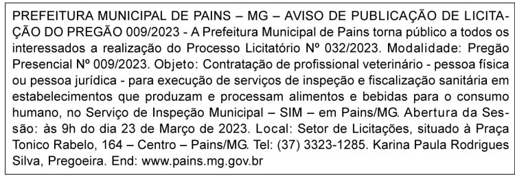 Edital Prefeitura Municipal de Pains/MG