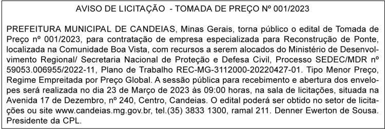 Edital Prefeitura Municipal de Candeias/MG