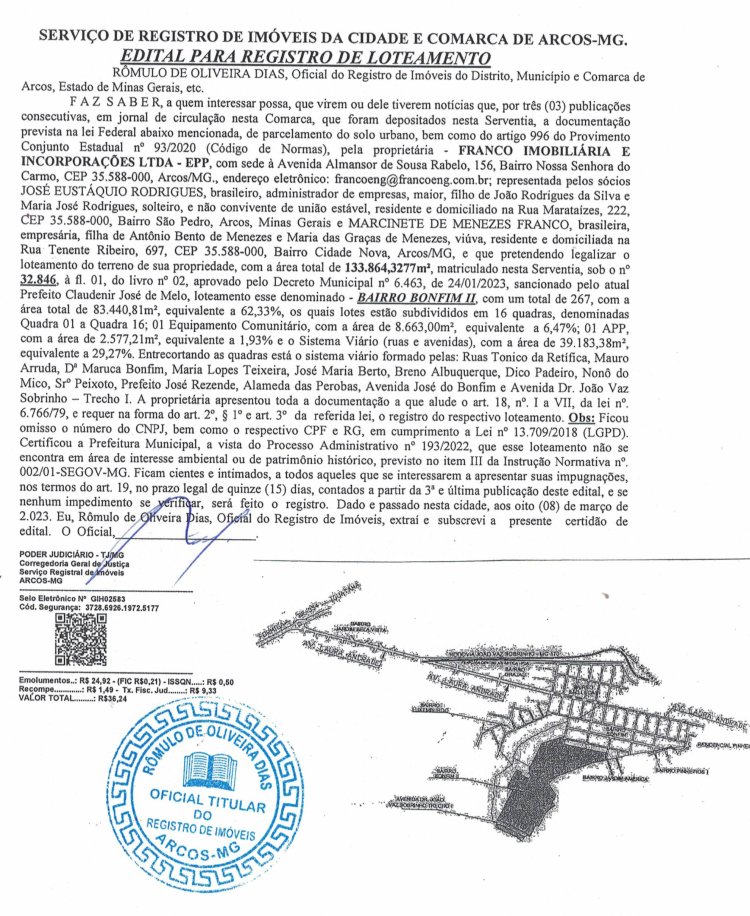 Edital para Registro de Loteamento