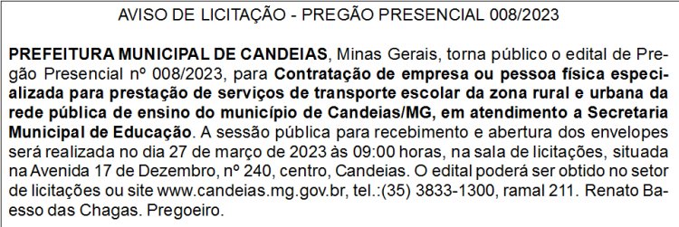 Edital Prefeitura Municipal de Candeias/MG