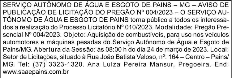 Edital Saae Pains/MG