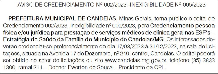 Edital Prefeitura Municipal de Candeias/MG