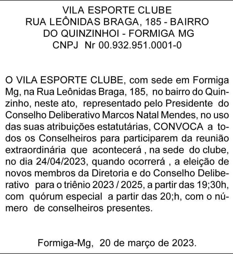 Edital Vila Esporte Clube