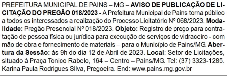 Edital Prefeitura Municipal de Pains/MG