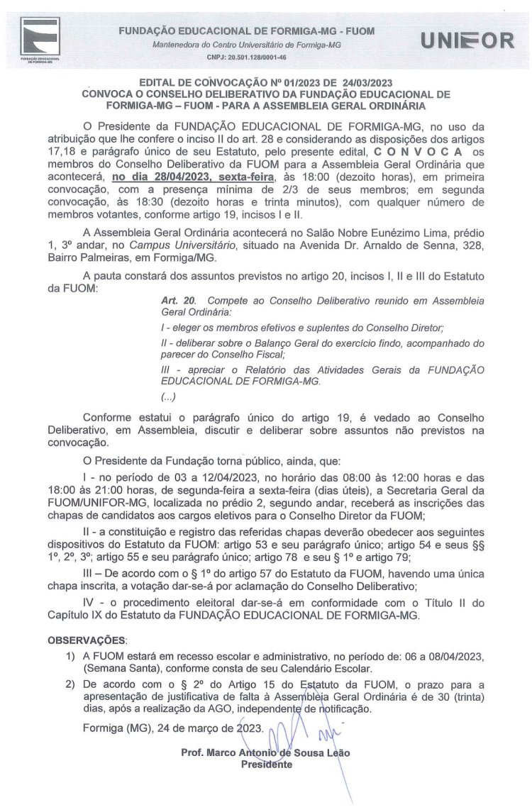 Edital de Convocação da Fuom