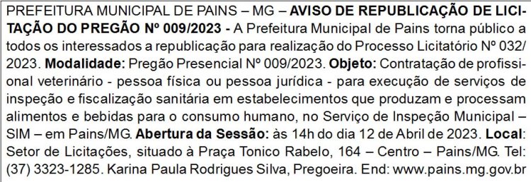 Edital Prefeitura Municipal de Pains/MG