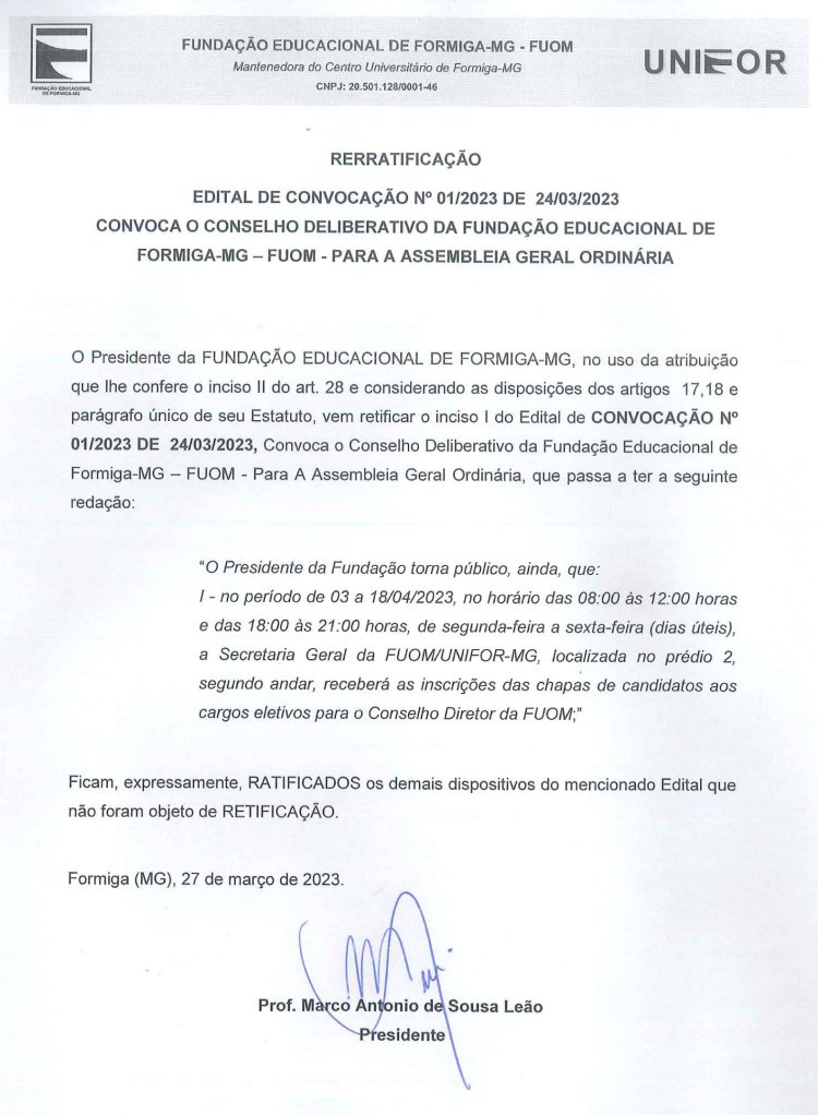 Edital de Convocação da Fuom