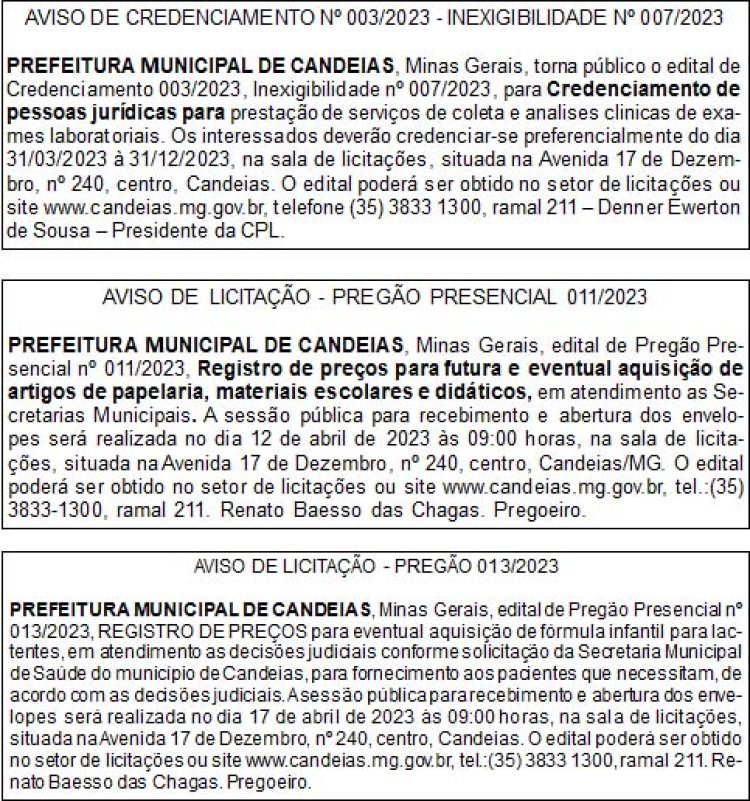 Edital Prefeitura Municipal de Candeias/MG