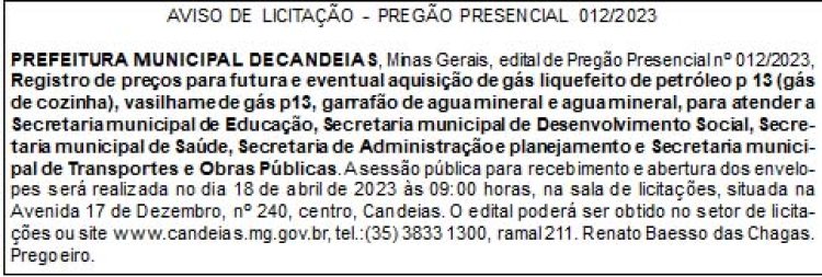 Edital Prefeitura Municipal de Candeias/MG