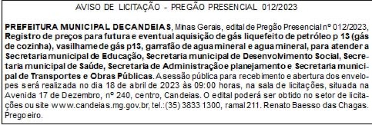 Edital Prefeitura Municipal de Candeias/MG