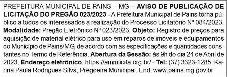 Edital Prefeitura Municipal de Pains/MG