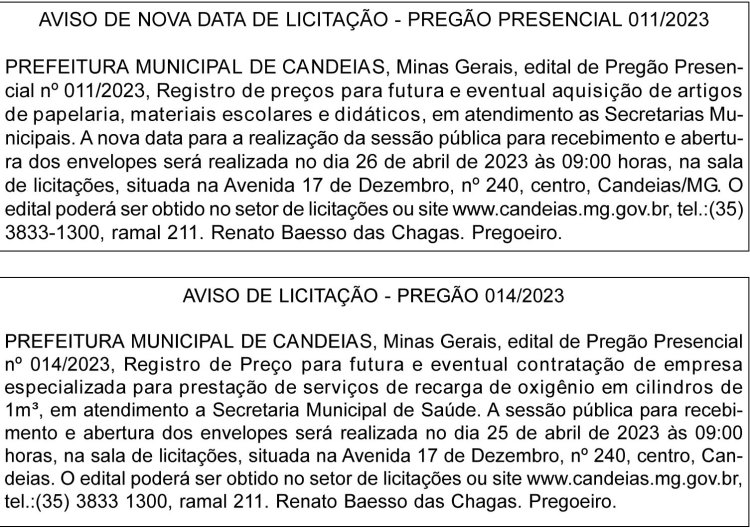 Edital Prefeitura Municipal de Candeias/MG