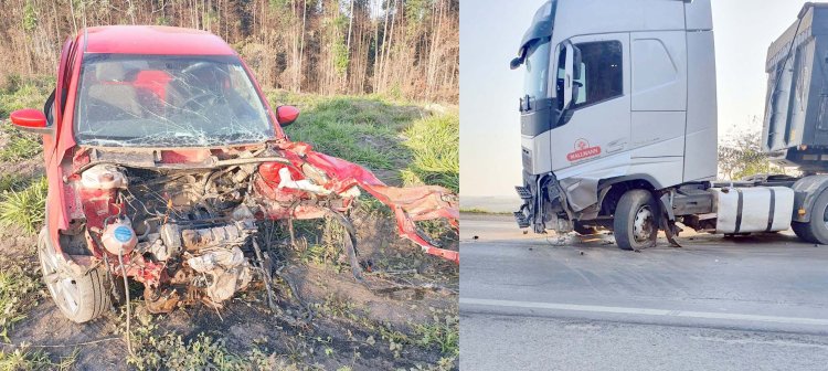 Colisão entre carro e carreta deixa 2 feridos na 354 em Formiga